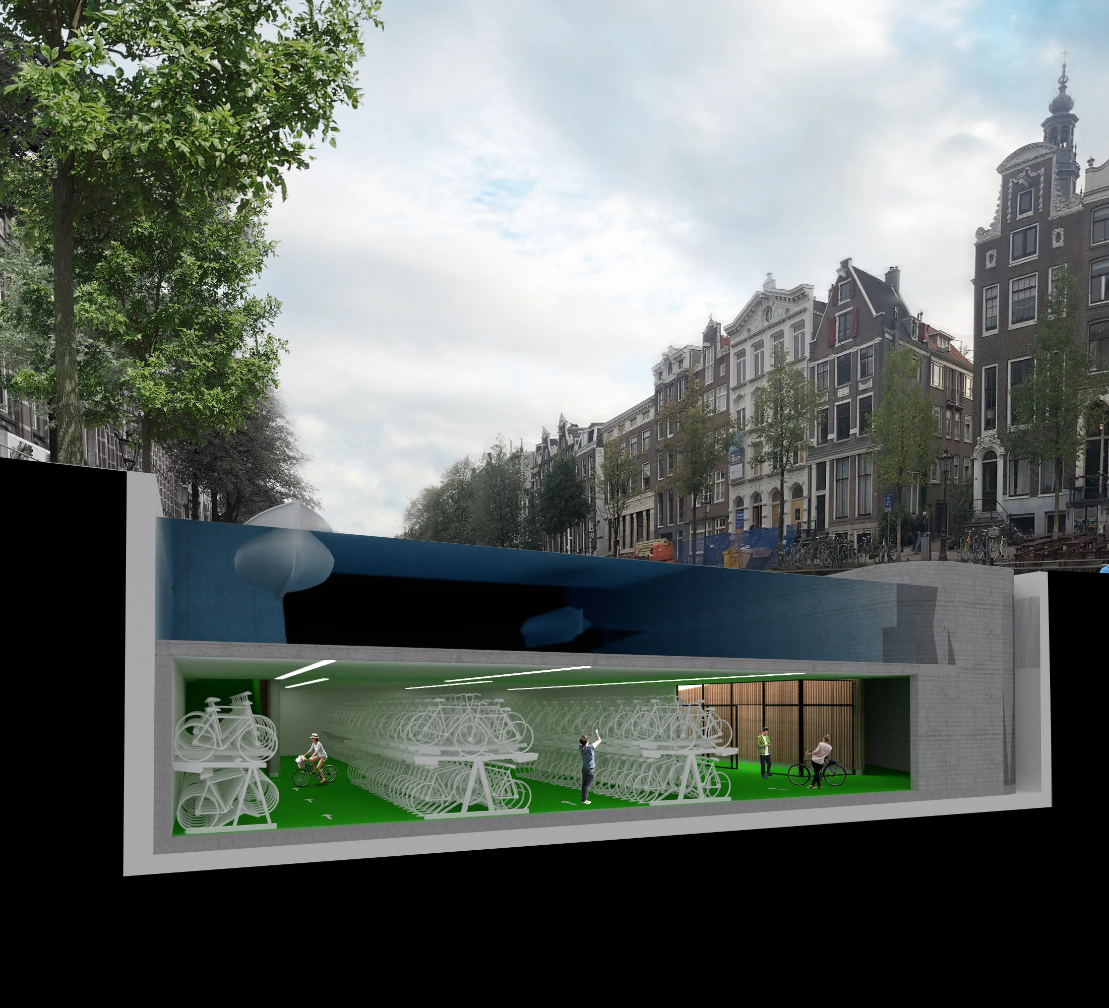 Jeb architecten bikespace onderwater stalling gracht Gemeente Amsterdam waterstalling C 0vd