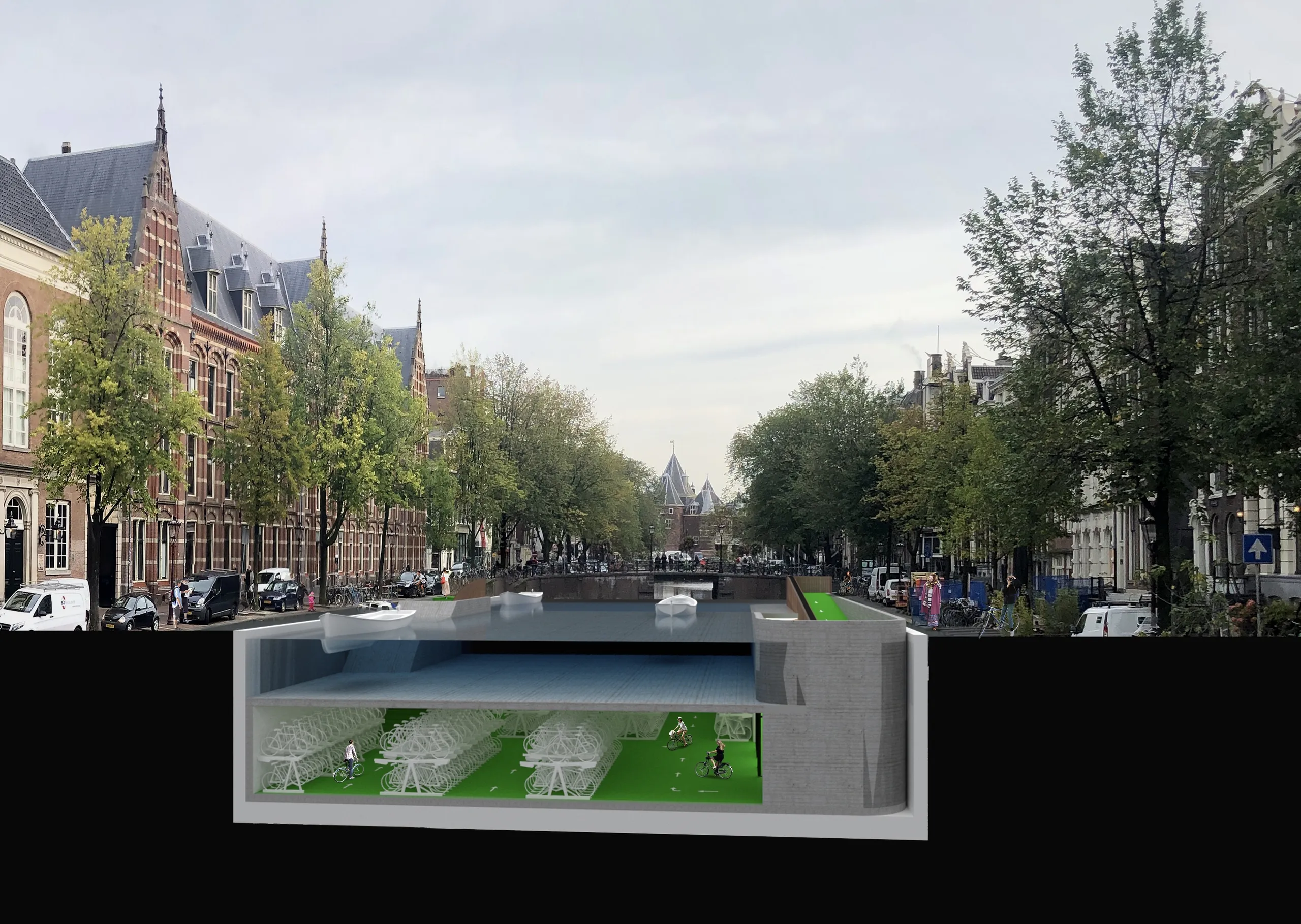 Jeb architecten bikespace onderwater stalling gracht Gemeente Amsterdam_gespiegeld